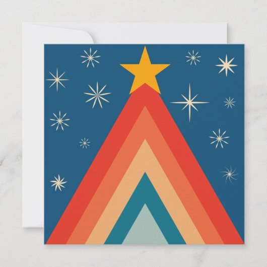 Minimalistische rode & blauwe retro groovy kerstbo feestdagenkaart (Voorkant)