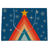 Minimalistische rode & blauwe retro groovy kerstbo groot cadeauzakje (Voorkant)
