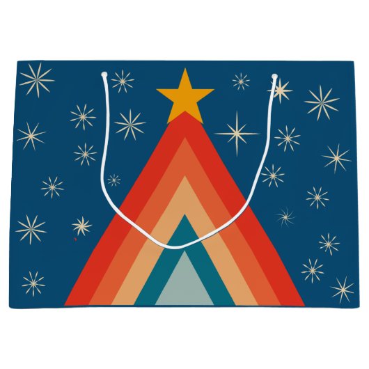Minimalistische rode & blauwe retro groovy kerstbo groot cadeauzakje (Voorkant)
