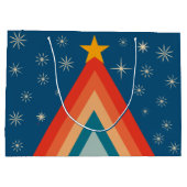 Minimalistische rode & blauwe retro groovy kerstbo groot cadeauzakje (Achterkant)