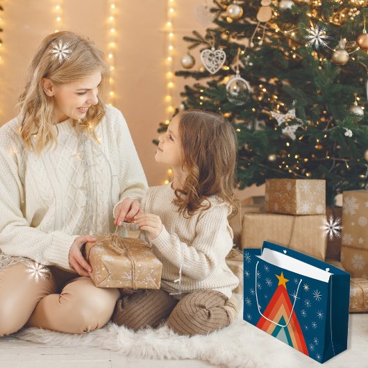 Minimalistische rode & blauwe retro groovy kerstbo groot cadeauzakje