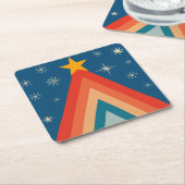 Minimalistische Rode & Blauwe Retro Groovy Kerstbo Kartonnen Onderzetters (Schuin)