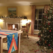 Minimalistische rode & blauwe retro groovy kerstbo medium tafelloper