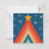 Minimalistische rode & blauwe retro groovy kerstbo notitiekaartje (Voorkant)