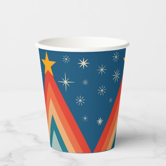 Minimalistische Rode & Blauwe Retro Groovy Kerstbo Papieren Bekers (Voorkant)