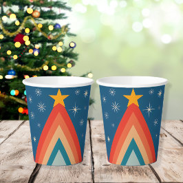 Minimalistische Rode & Blauwe Retro Groovy Kerstbo Papieren Bekers