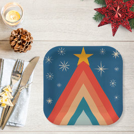 Minimalistische rode & blauwe retro groovy kerstbo papieren bordje