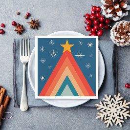 Minimalistische rode & blauwe retro groovy kerstbo servet