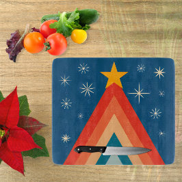 Minimalistische Rode & Blauwe Retro Groovy Kerstbo Snijplank