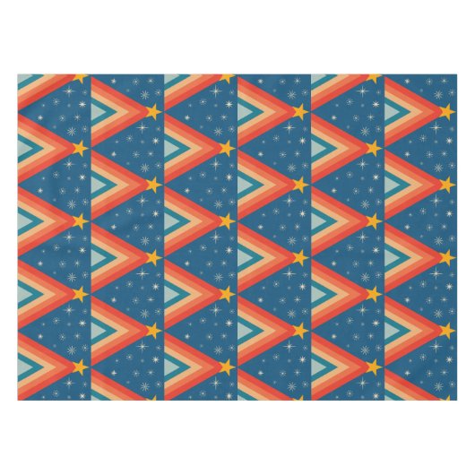 Minimalistische Rode & Blauwe Retro Groovy Kerstbo Tafelkleed (Voorkant (Horizontaal))