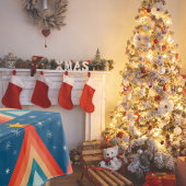 Minimalistische Rode & Blauwe Retro Groovy Kerstbo Tafelkleed