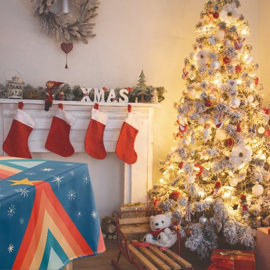 Minimalistische Rode & Blauwe Retro Groovy Kerstbo Tafelkleed