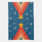 Minimalistische rode & blauwe retro groovy kerstbo theedoek (Verticaal)