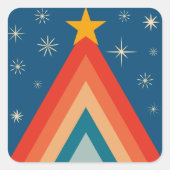 Minimalistische rode & blauwe retro groovy kerstbo vierkante sticker (Voorkant)
