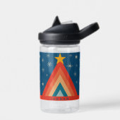 Minimalistische rode & blauwe retro groovy kerstbo waterfles (Links)