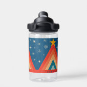 Minimalistische rode & blauwe retro groovy kerstbo waterfles (Achterkant)
