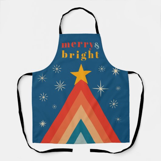 Minimalistische Rode & Blauwe Retro Groovy Kerstmi Schort (Voorkant)