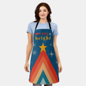 Minimalistische Rode & Blauwe Retro Groovy Kerstmi Schort (Gedragen)