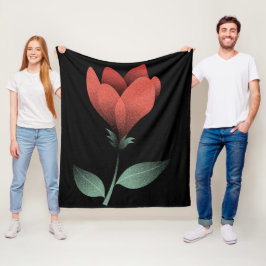 Minimalistische rode bloem op zwarte achtergrond fleece deken