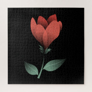 Minimalistische rode bloem op zwarte achtergrond legpuzzel