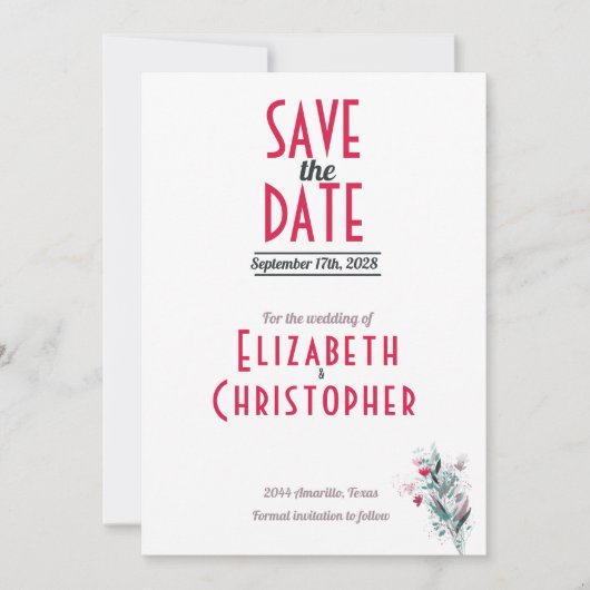 Minimalistische Rode Bloem Save The Date Kaart (Voorkant)