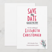 Minimalistische Rode Bloem Save The Date Kaart (Voorkant / Achterkant)