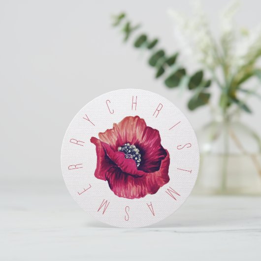 Minimalistische Rode Bloem Witte Achtergrond Kerst Feestdagenkaart (Staand voorkant)