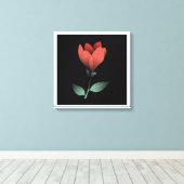 Minimalistische rode bloem, zwarte achtergrond art canvas afdruk (Insitu (Houten vloer))