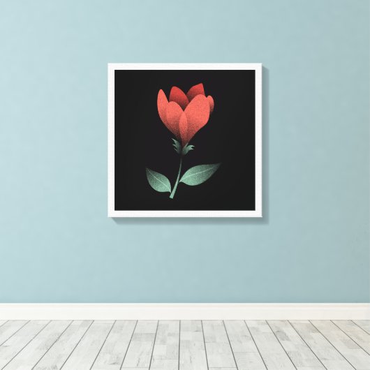 Minimalistische rode bloem, zwarte achtergrond art canvas afdruk (Insitu (Houten vloer))