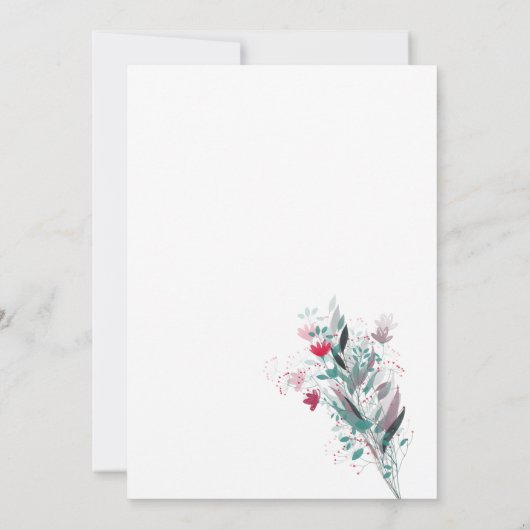 Minimalistische rode bloemige bruiloft uitnodiging (Achterkant)