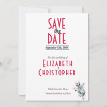 Minimalistische Rode Bloemige Save The Date Kaart