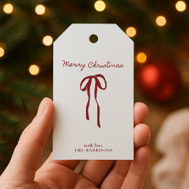 Minimalistische rode boog kerst cadeaulabel