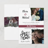 minimalistische rode Bourgogne save the date 2 fot Kaart (Voorkant / Achterkant)