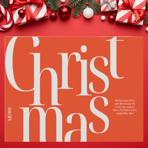 Minimalistische rode en beige typografische kerst briefkaart