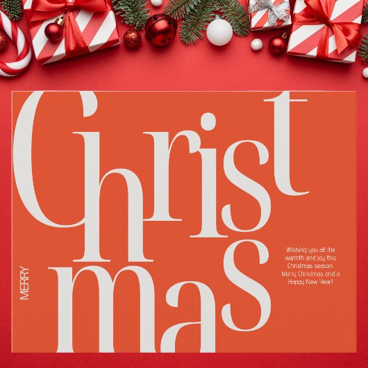 Minimalistische rode en beige typografische kerst briefkaart