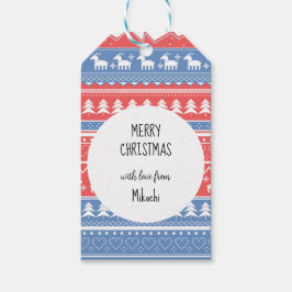 Minimalistische rode en blauwe kerst - Uniek patro Cadeaulabel
