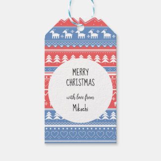 Minimalistische rode en blauwe kerst - Uniek patro Cadeaulabel