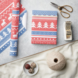 Minimalistische rode en blauwe kerst - Uniek patro Cadeaupapier