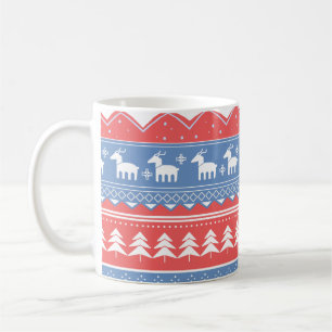 Minimalistische rode en blauwe kerst - Uniek patro Koffiemok