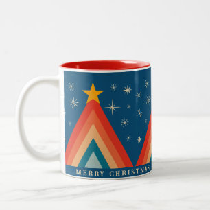 Minimalistische rode en blauwe retro groovy kerstb tweekleurige koffiemok
