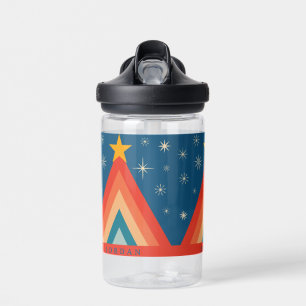 Minimalistische rode en blauwe retro groovy kerstb waterfles
