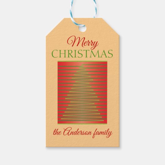 Minimalistische, rode en groene vrolijke kerstgroe cadeaulabel (Voorkant)