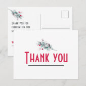 Minimalistische rode en witte bloemenkaart bedankj briefkaart (Voorkant / Achterkant)