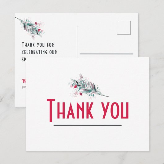 Minimalistische rode en witte bloemenkaart bedankj briefkaart (Voorkant / Achterkant)