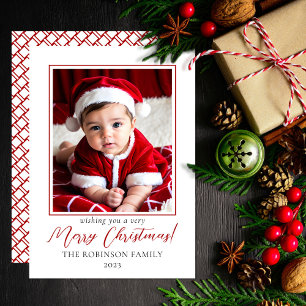 Minimalistische Rode en Witte Foto Prettig Kerstfe Feestdagenkaart
