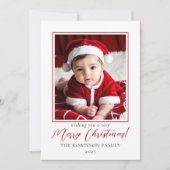 Minimalistische rode en witte foto Vrolijk kerstfe Feestdagenkaart (Voorkant)
