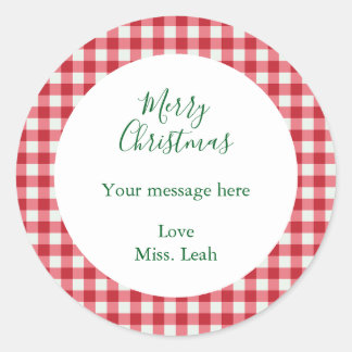 Minimalistische rode en witte Gingham retouradres Ronde Sticker