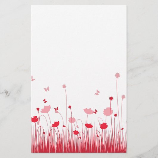 Minimalistische rode en witte klaprozen Meadow Flo Briefpapier (Voorkant)