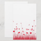 Minimalistische rode en witte klaprozen Meadow Flo Briefpapier (Voorkant / Achterkant)