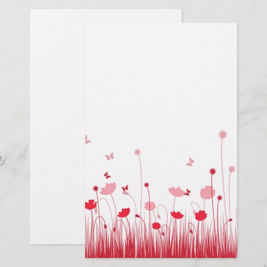 Minimalistische rode en witte klaprozen Meadow Flo Briefpapier (Voorkant / Achterkant)